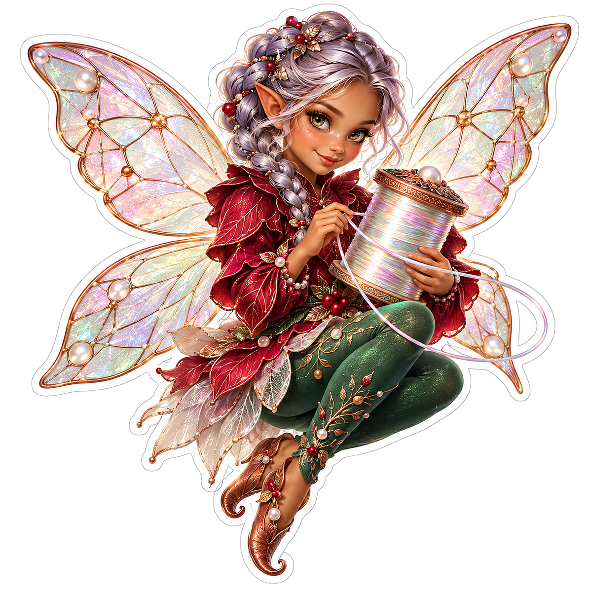Winged Holiday Fairy with Rainbow Thread Spool Vinyl Decal Stickers