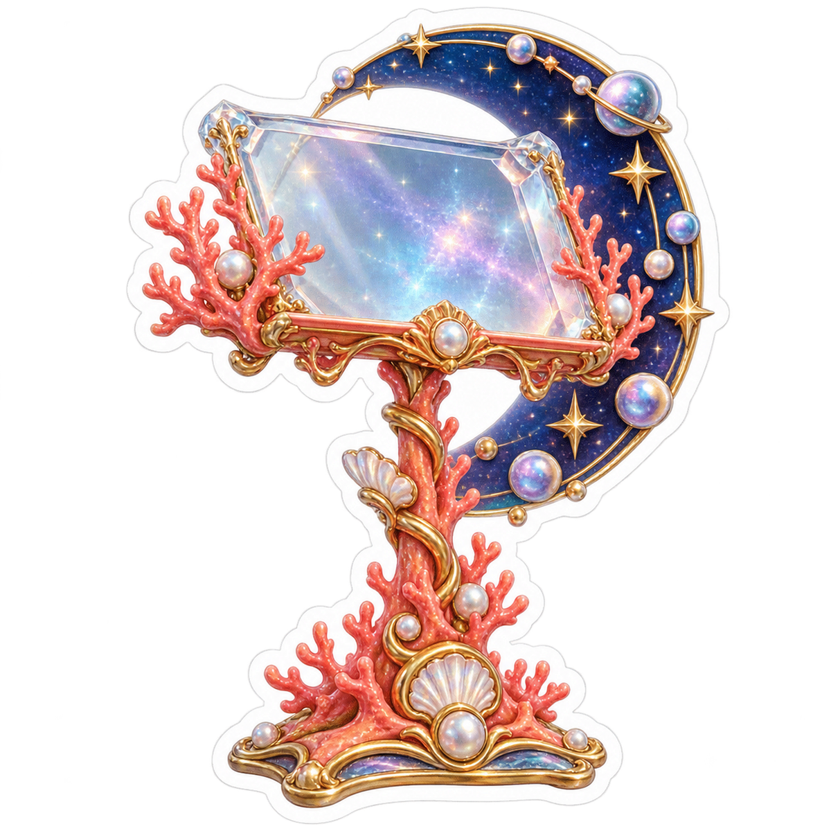 Coral Branch Mirror With Starry Crescent Art Vinyl Decal Stickers