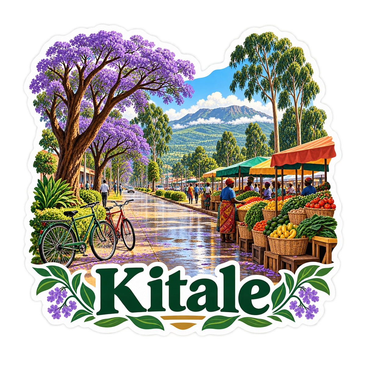 Kitale Market Purple Flower Trees Art Vinyl Decal Stickers