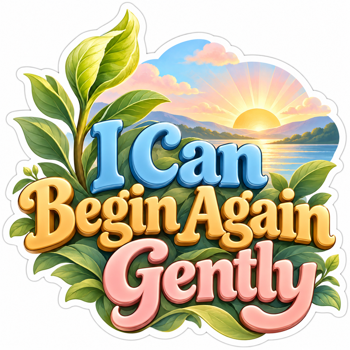 Sunrise Leaves Begin Again Gently Quote Art Vinyl Decal Stickers