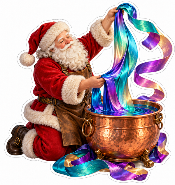 Santa Lifting Rainbow Ribbon Copper Pot Vinyl Decal Stickers