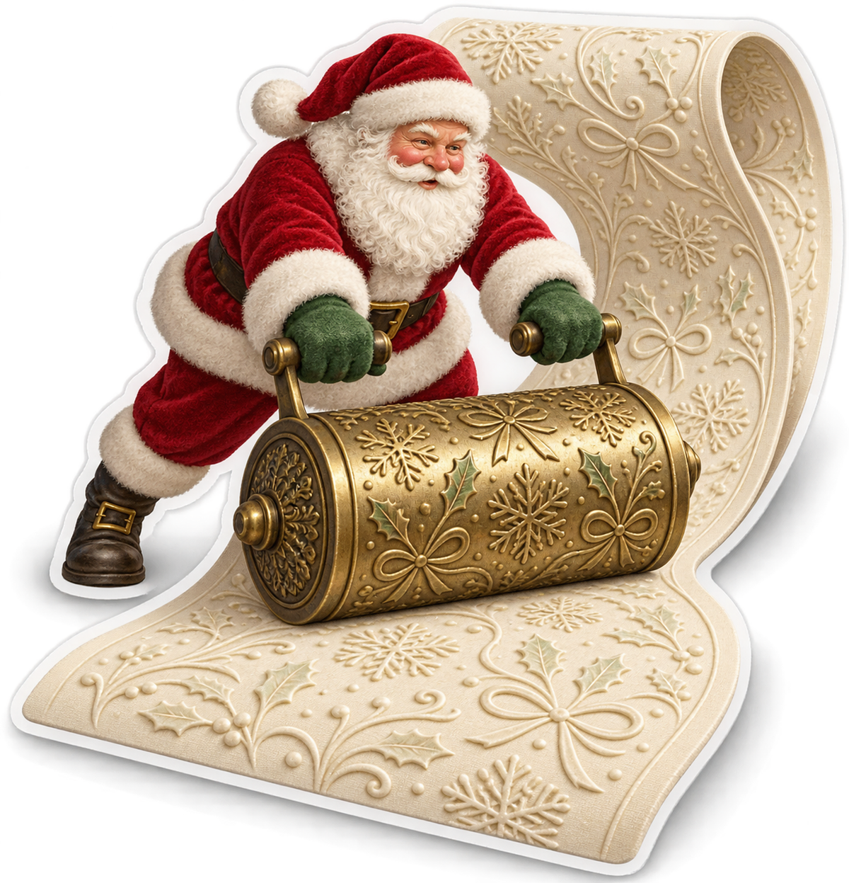 Santa Rolling a Floral Embossed Pattern Vinyl Decal Stickers