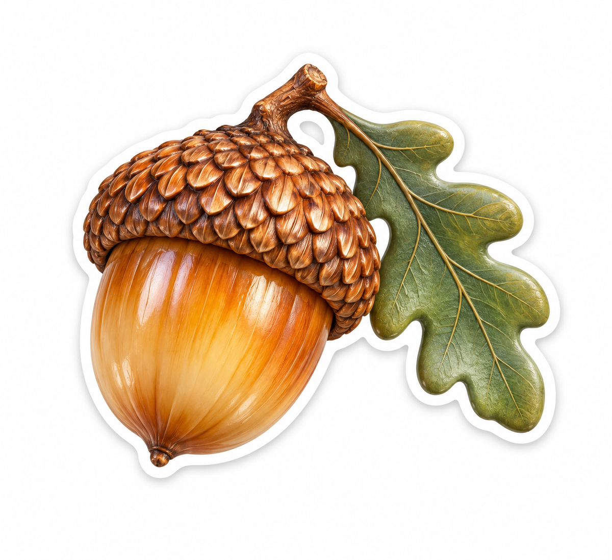Golden Acorn with Textured Cap and Oak Leaf Vinyl Decal Stickers