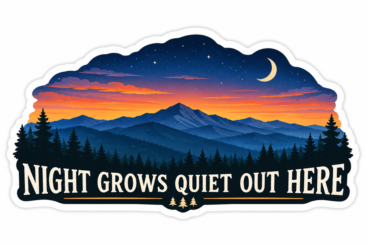 Crescent Moon Over Quiet Mountain Sunset Art Vinyl Decal Stickers