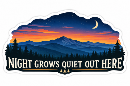 Crescent Moon Over Quiet Mountain Sunset Art Vinyl Decal Stickers