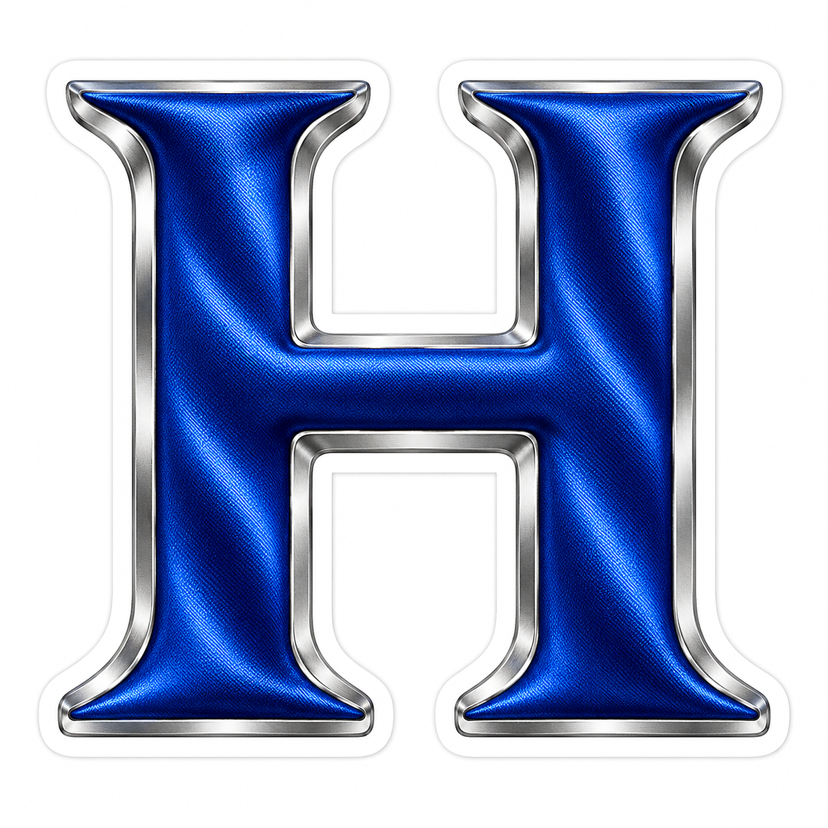 Royal Blue Satin Silver Border Letter H Vinyl Decal Stickers
