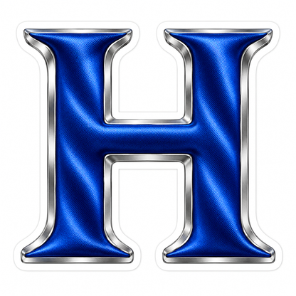 Royal Blue Satin Silver Border Letter H Vinyl Decal Stickers