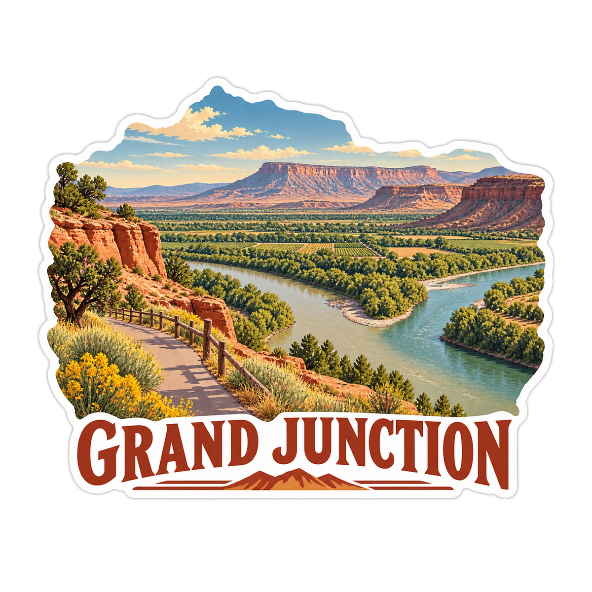 Grand Junction River Red Mesas Art Vinyl Decal Stickers