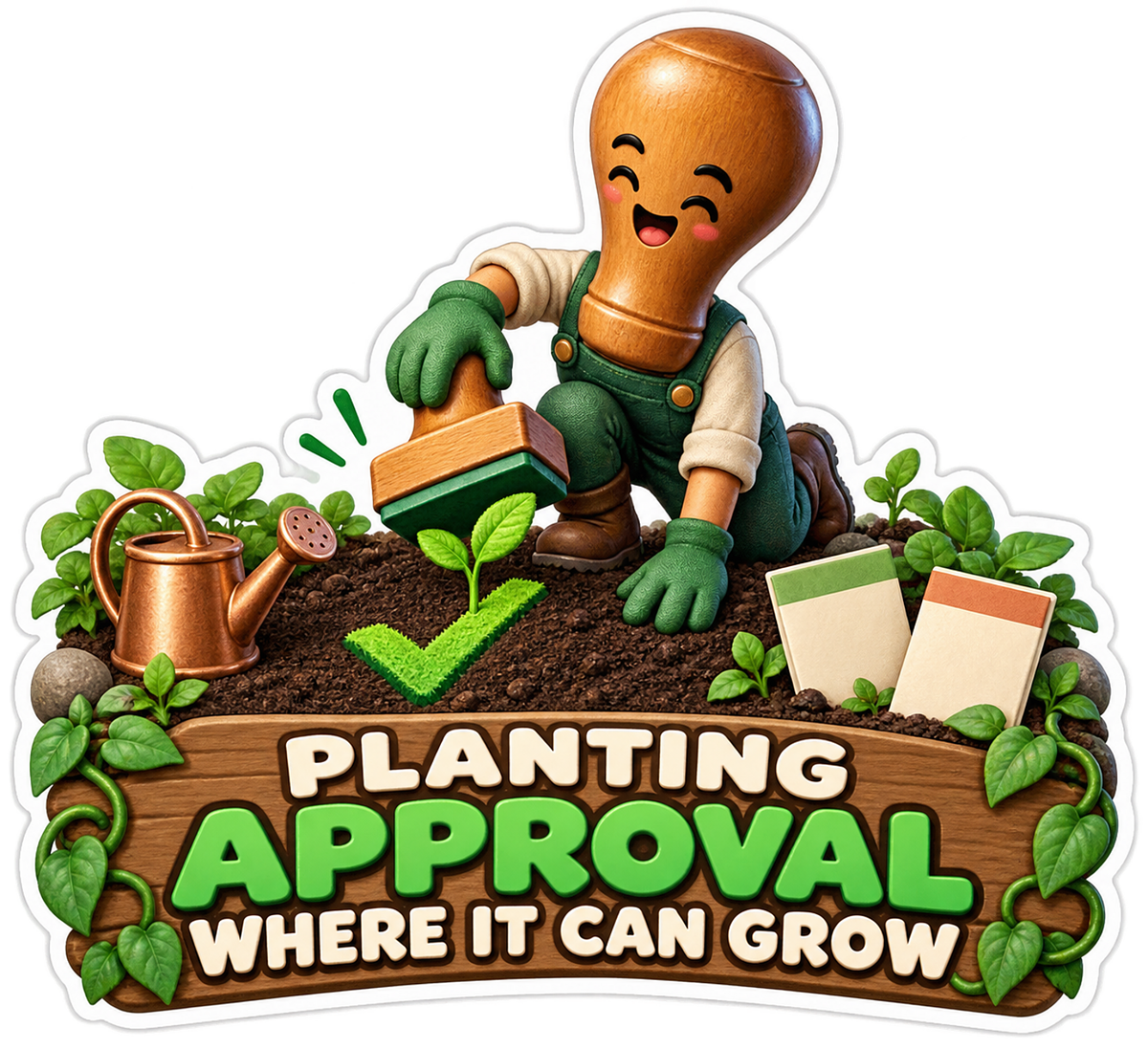 Rubber Stamp Gardener funny meme sticker decal
