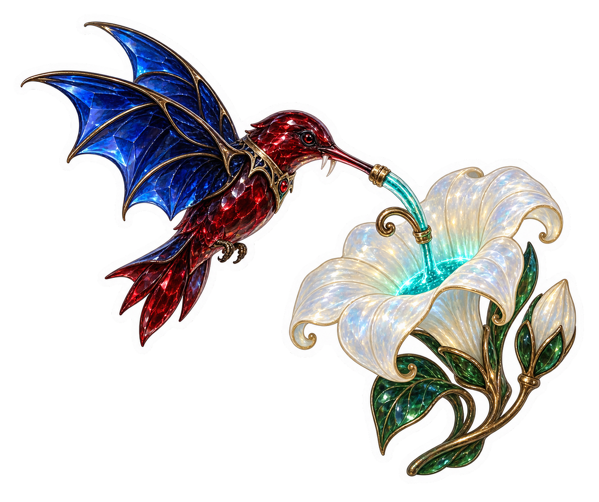 Glass Vampire Hummingbird Moonflower Siphon Vinyl Sticker Decal