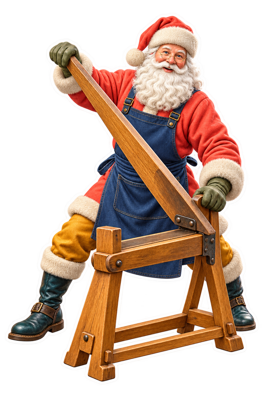 Santa Traditional Wooden Flax Brake Vinyl Sticker Decal