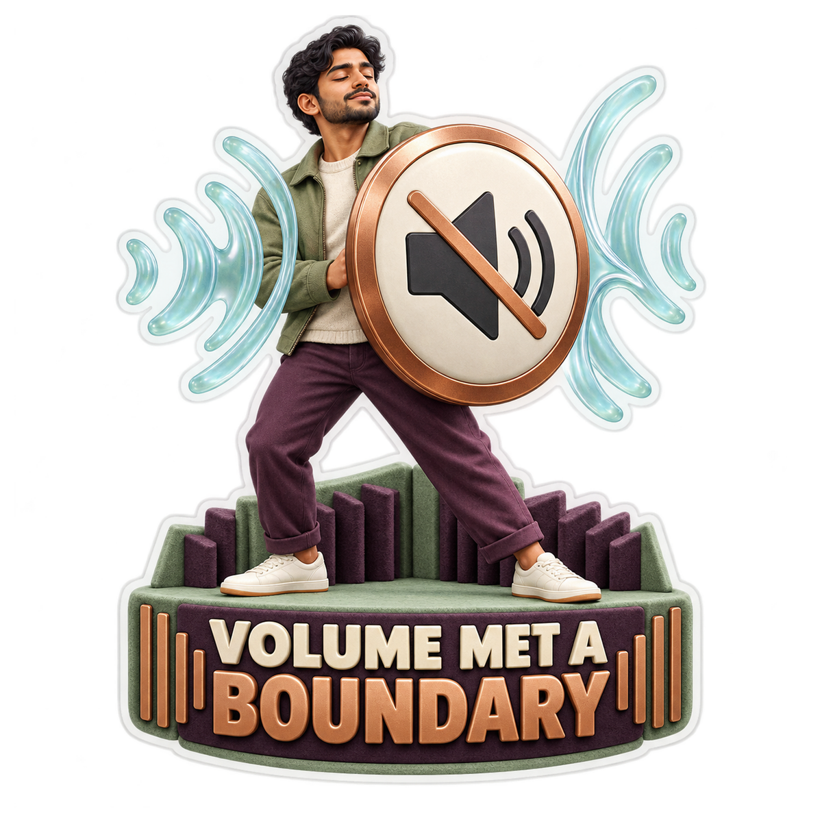 Volume Met a Boundary Man with Mute Shield Vinyl Sticker Decal