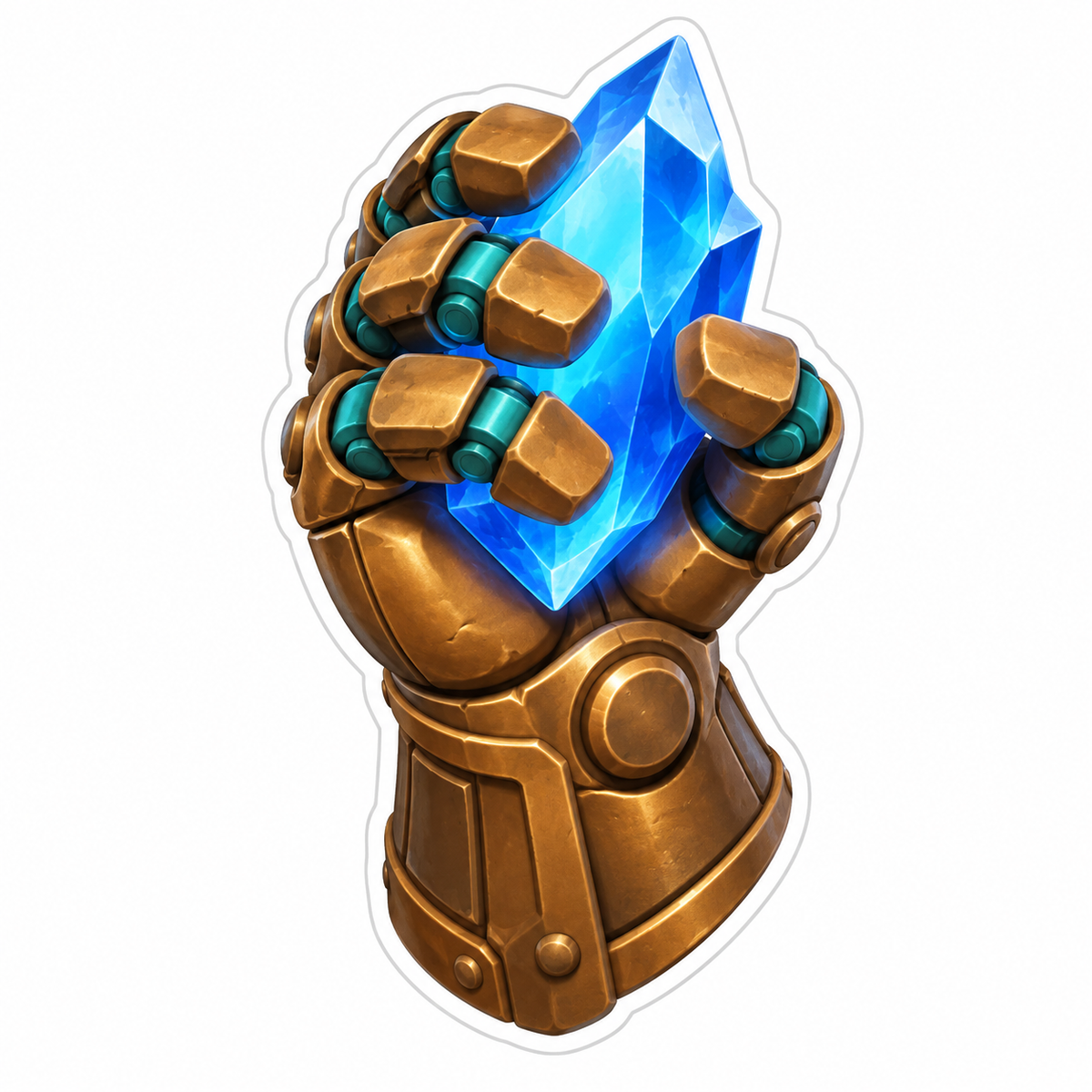 Bronze Mechanical Gauntlet Gripping Blue Crystal Vinyl Sticker Decal