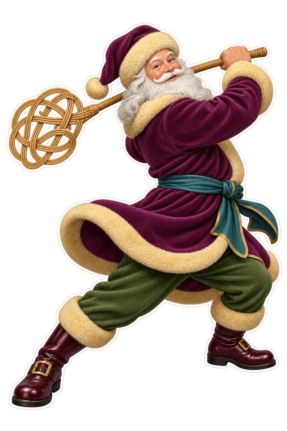 Purple Santa Swinging Rattan Carpet Beater Vinyl Sticker Decal
