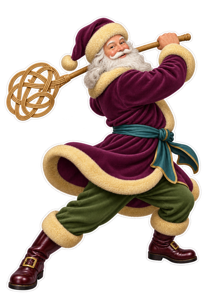Purple Santa Swinging Rattan Carpet Beater Vinyl Sticker Decal