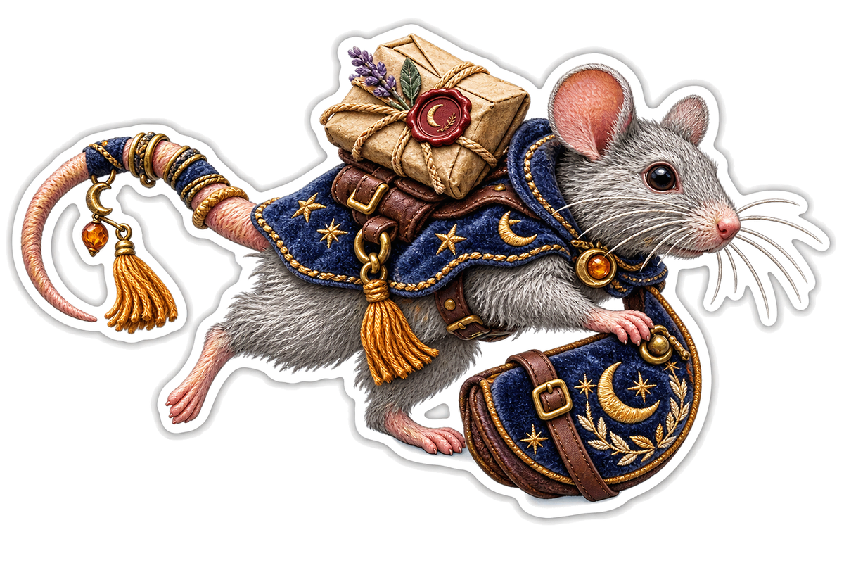 Embroidered Moon Rat Courier Vinyl Sticker Decal