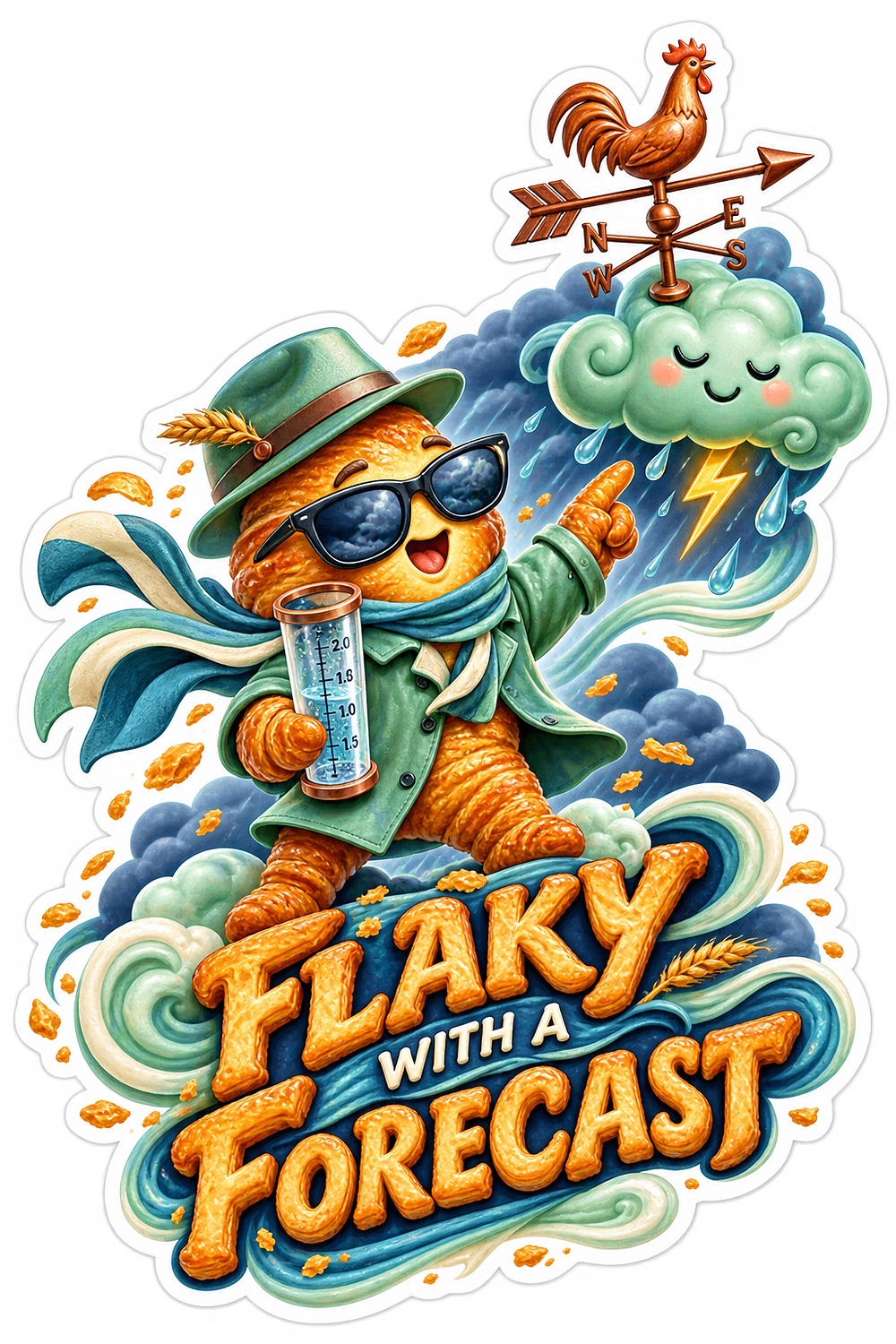 Flaky With a Forecast Weather Croissant Vinyl Sticker Decal