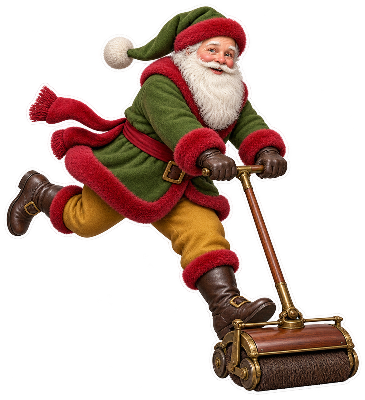 Santa Antique Brass Mahogany Carpet Sweeper Vinyl Sticker Decal
