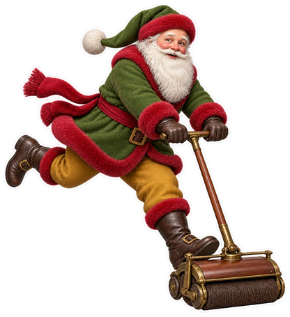 Santa Antique Brass Mahogany Carpet Sweeper Vinyl Sticker Decal