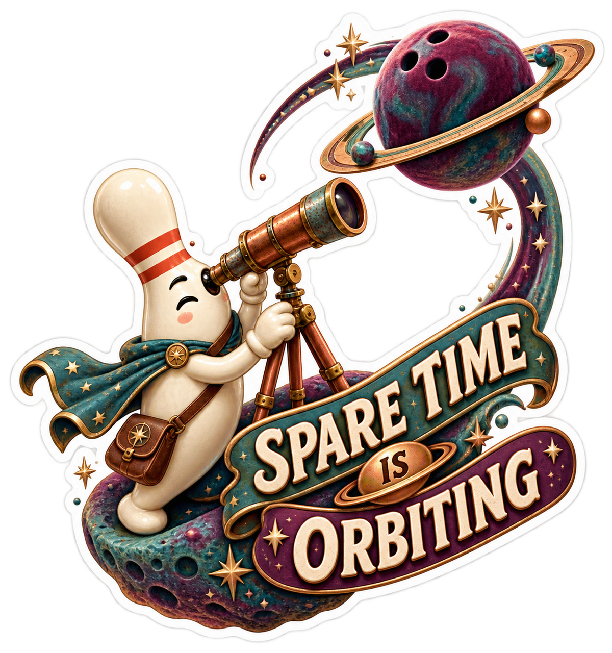 Spare Time Orbiting Bowling Pin Vinyl Sticker Decal