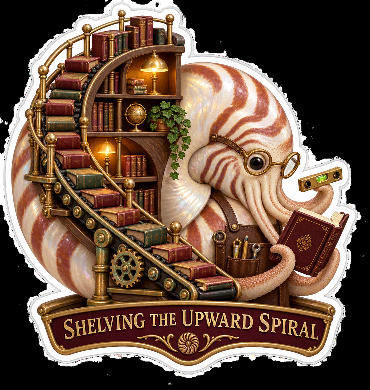 Shelving the Upward Spiral Nautilus Books Vinyl Sticker Decal