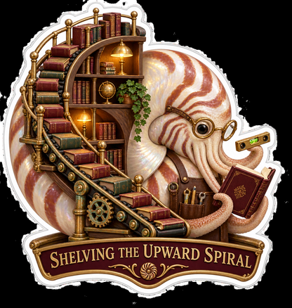 Shelving the Upward Spiral Nautilus Books Vinyl Sticker Decal