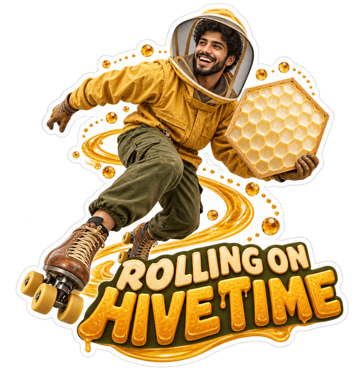 Rolling on Hive Time Beekeeper Skater Vinyl Sticker Decal