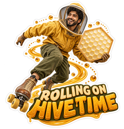 Rolling on Hive Time Beekeeper Skater Vinyl Sticker Decal