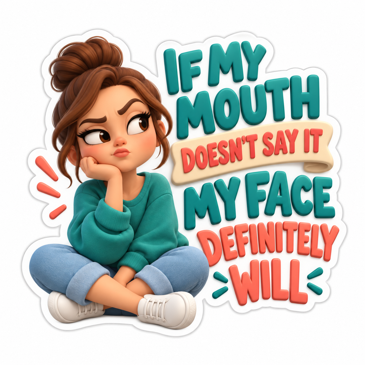 My Face Definitely Will Teal Cream Coral Quote Vinyl Sticker Decal
