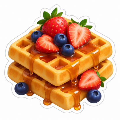 Two Golden Waffles Topped With Strawberries Vinyl Sticker Decal