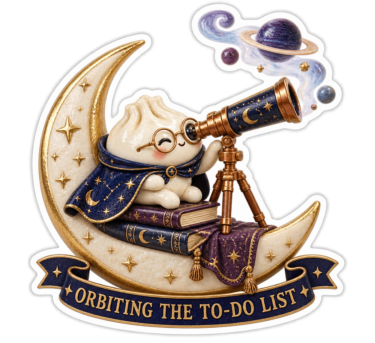 Orbiting the To Do List Cat Telescope Vinyl Sticker Decal