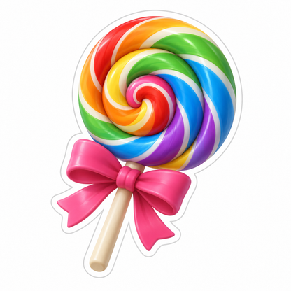 Rainbow Spiral Lollipop With Pink Ribbon Vinyl Sticker Decal