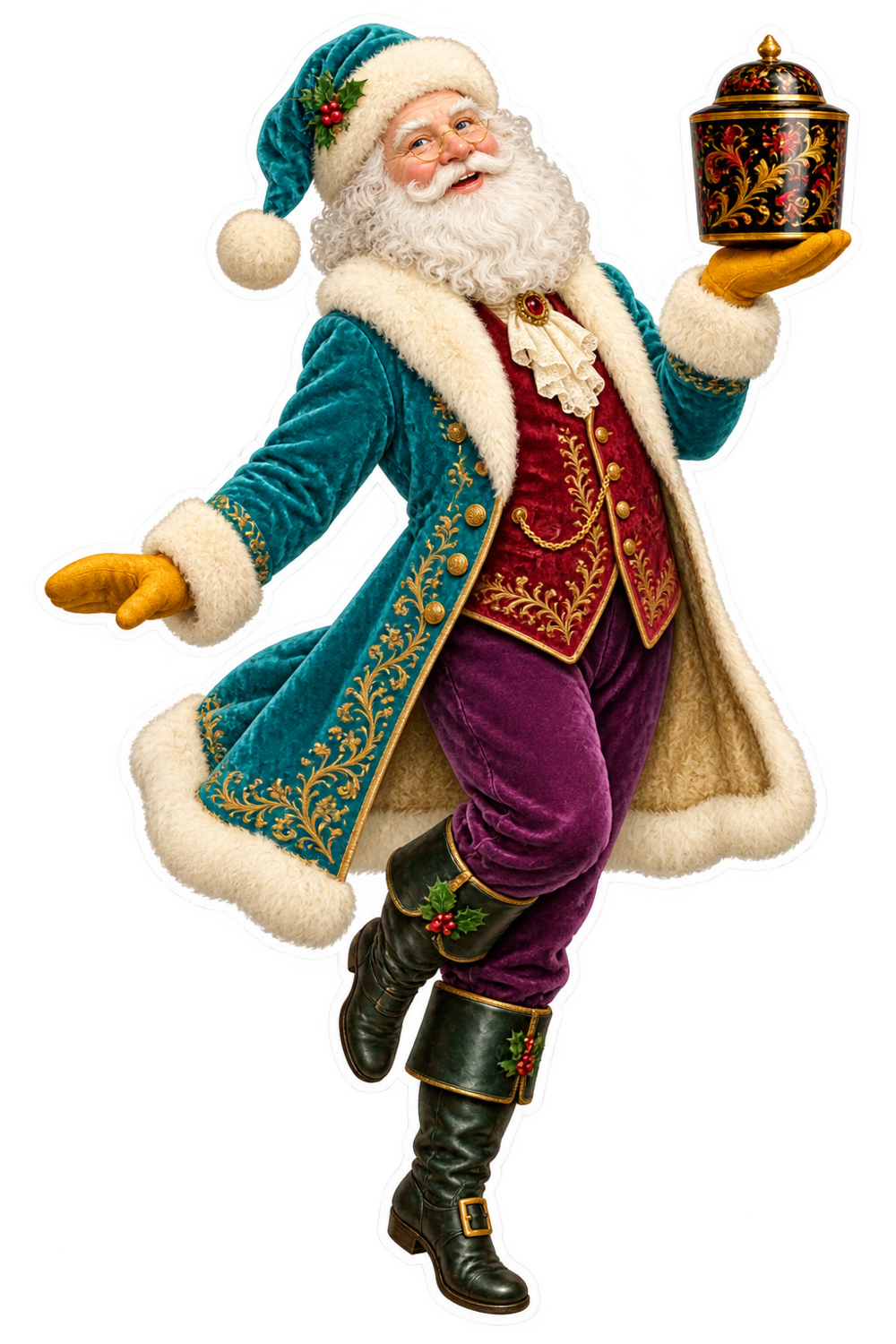 Santa Victorian Papier Mache Tea Caddy Vinyl Sticker Decal