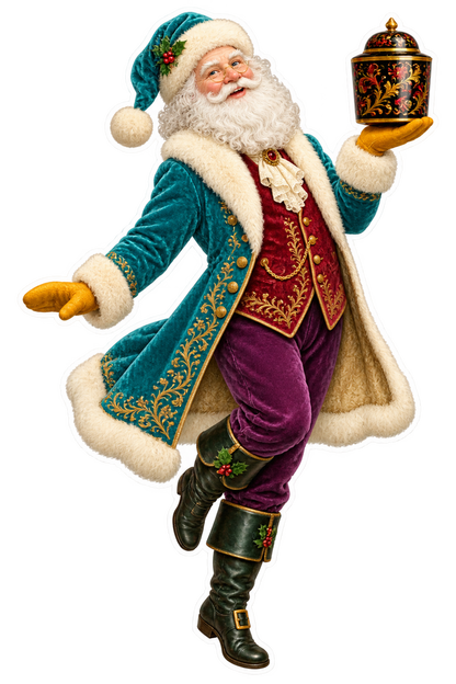 Santa Victorian Papier Mache Tea Caddy Vinyl Sticker Decal