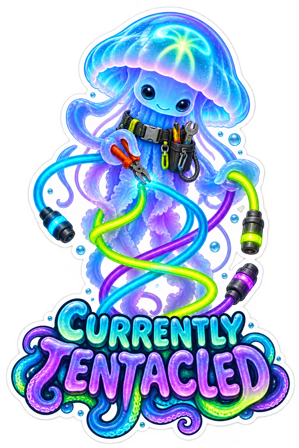 Currently Tentangled Neon Jellyfish Vinyl Sticker Decal