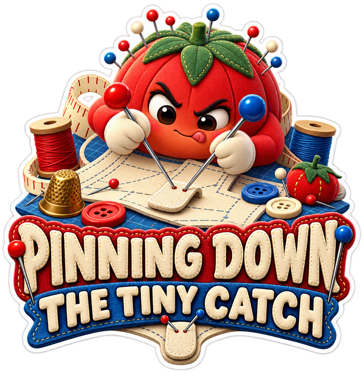 Pinning Tiny Catch Pincushion Vinyl Sticker Decal