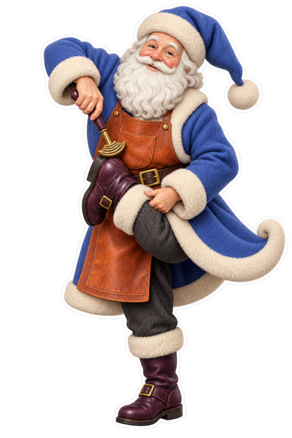Santa Antique Cobblers Brass Heel Burnisher Vinyl Sticker Decal