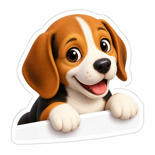 Happy Beagle Puppy Peeking over White Edge Vinyl Sticker Decal