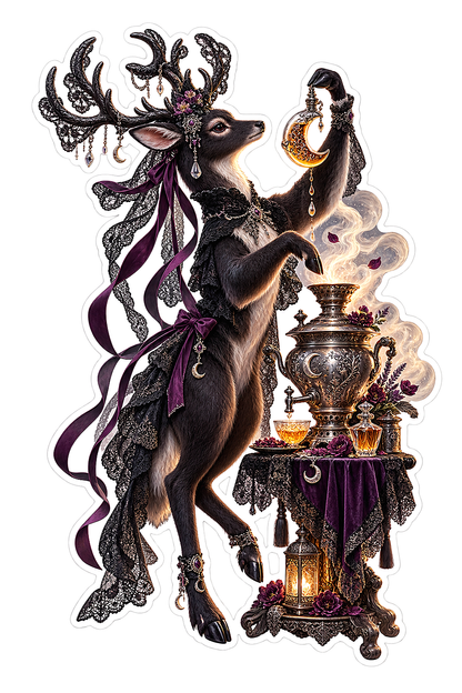 Black Lace Musk Deer Moon Tea Samovar Perfumer Vinyl Sticker Decal