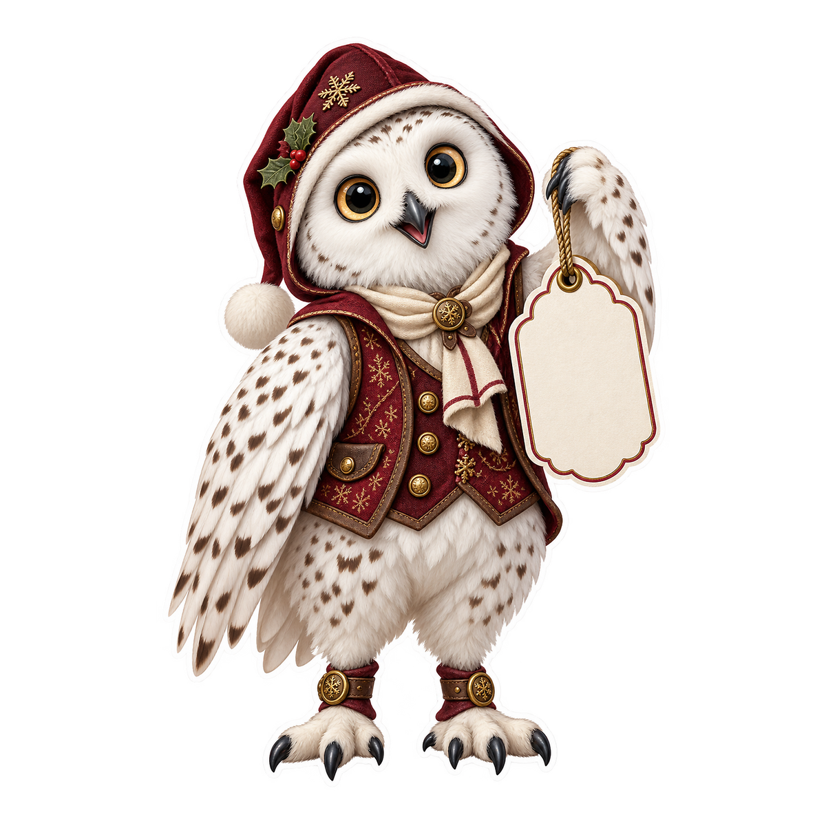 Embossed Leather Snowy Owl Tag Curator Vinyl Sticker Decal