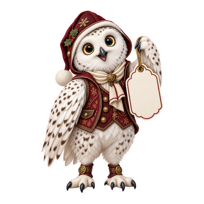 Embossed Leather Snowy Owl Tag Curator Vinyl Sticker Decal