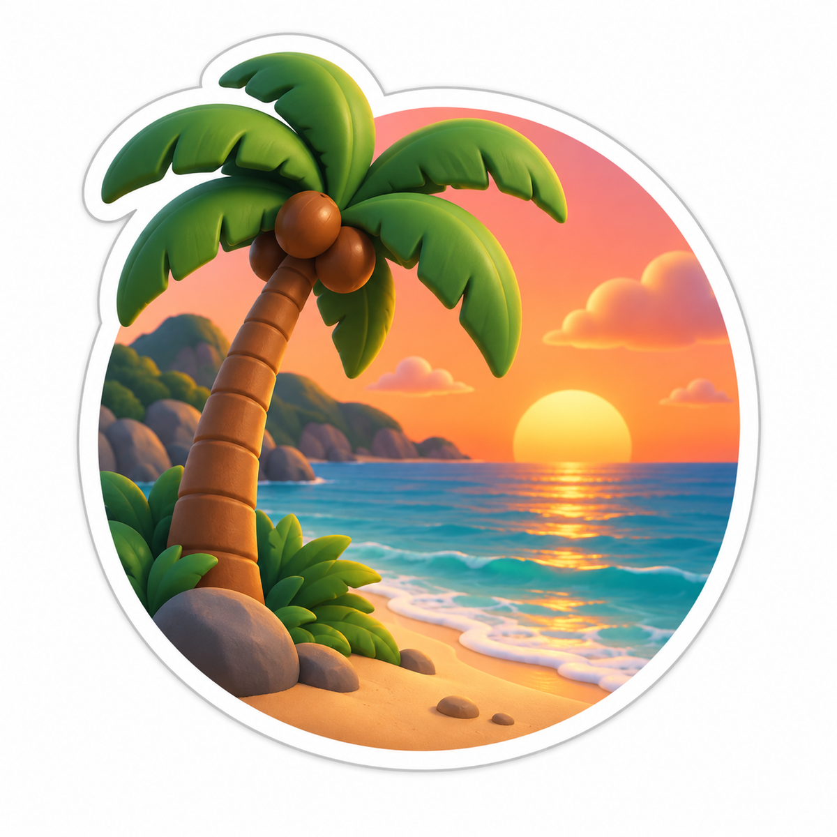 Palm Tree Peach Ocean Sunset Badge Vinyl Sticker Decal