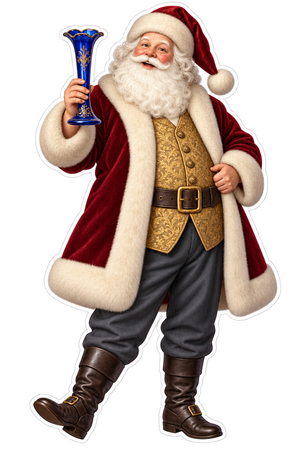 Santa Victorian Cobalt Glass Spill Vase Vinyl Sticker Decal