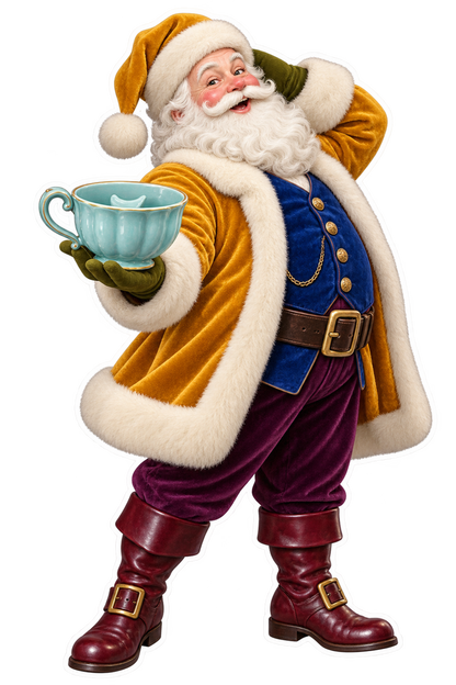 Santa Victorian Glazed Porcelain Moustache Cup Vinyl Sticker Decal