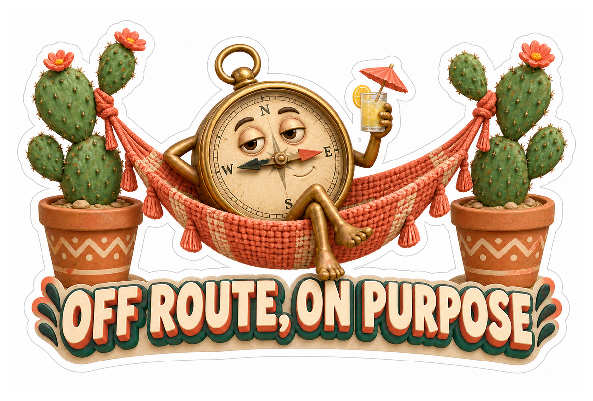 Off Route on Purpose Compass in Hammock Vinyl Sticker Decal