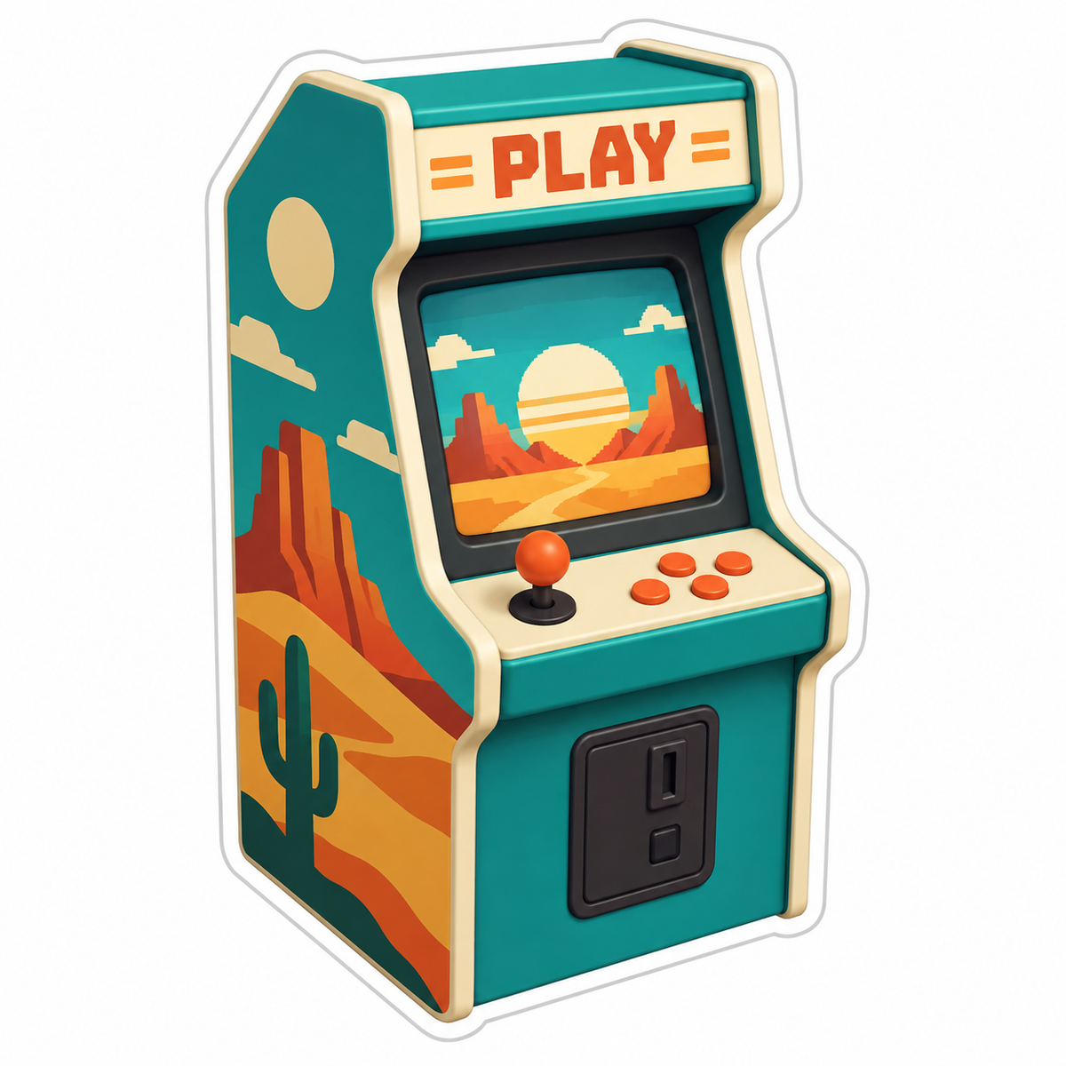 Teal And Cream Retro Arcade Cabinet Vinyl Sticker Decal