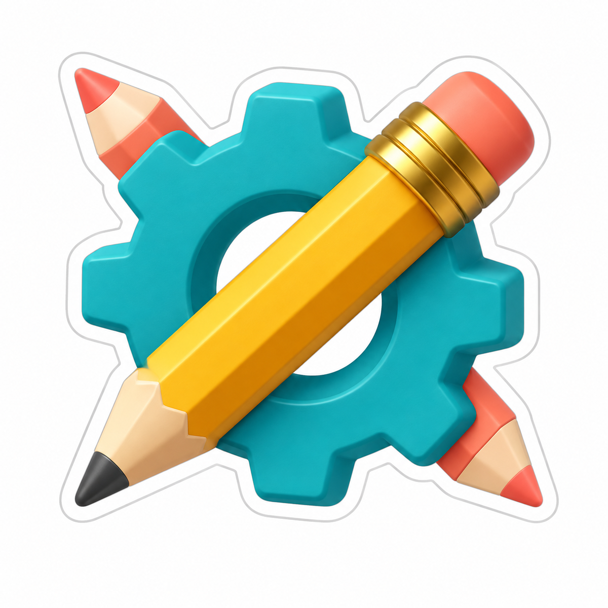 Yellow Pencil Crossing Teal Gear Vinyl Sticker Decal