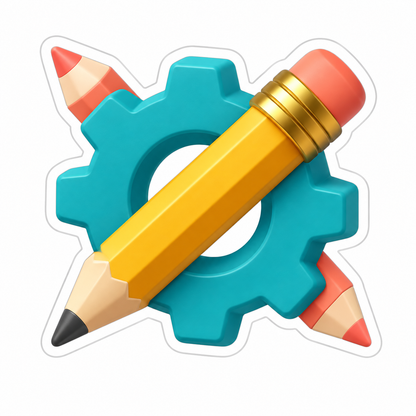Yellow Pencil Crossing Teal Gear Vinyl Sticker Decal