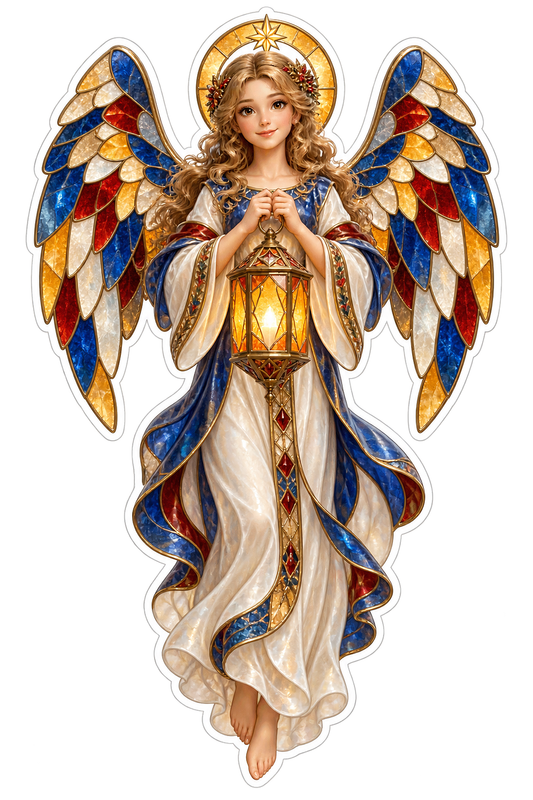 Christmas Angel Colorful Stained Glass Wings Vinyl Sticker Decal