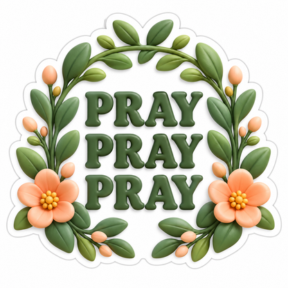 Stacked Prayer Words in Sage Floral Wreath Vinyl Sticker Decal